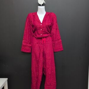 Victoria's Secret Flannel Long Pajama Set Medium Red Lacquer